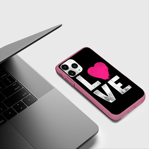 Чехол iPhone 11 Pro матовый Love Heart / 3D-Малиновый – фото 3