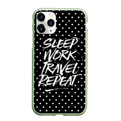 Чехол iPhone 11 Pro матовый Sleep Work Travel Repeat, цвет: 3D-салатовый
