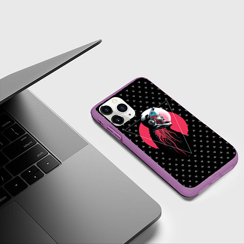 Чехол iPhone 11 Pro матовый Космическая дама / 3D-Фиолетовый – фото 3