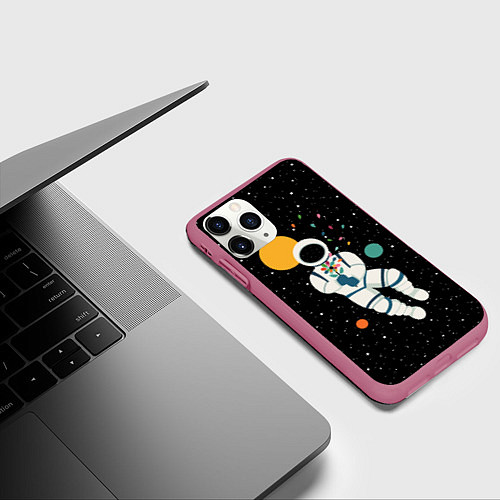Чехол iPhone 11 Pro матовый Космический романтик / 3D-Малиновый – фото 3