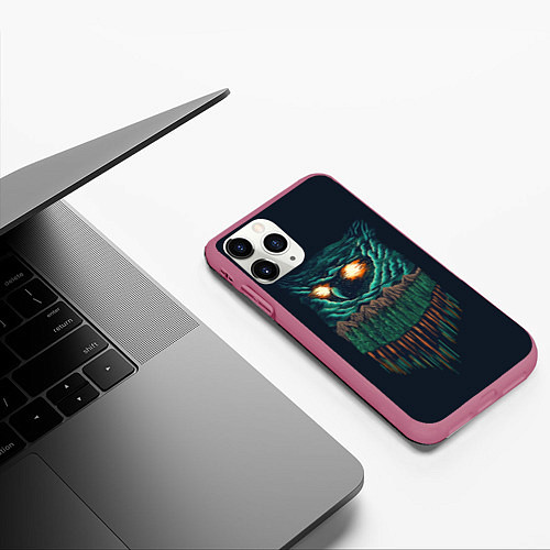 Чехол iPhone 11 Pro матовый Лесная сова / 3D-Малиновый – фото 3