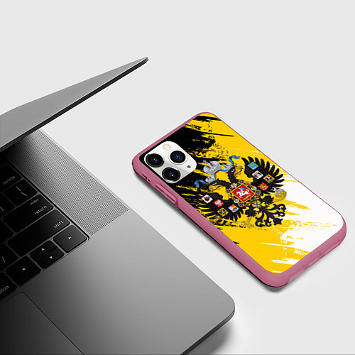 Чехол iPhone 11 Pro матовый Имперский флаг и герб / 3D-Малиновый – фото 3