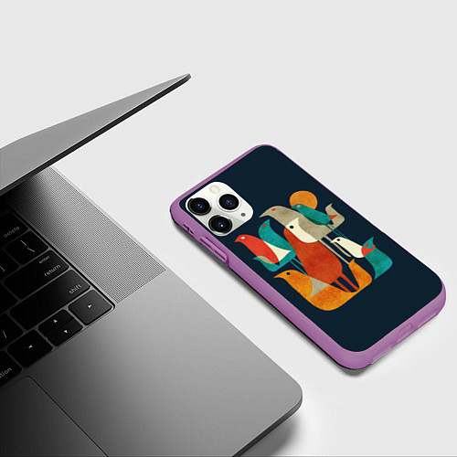 Чехол iPhone 11 Pro матовый Осенние птицы / 3D-Фиолетовый – фото 3