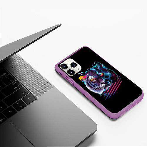 Чехол iPhone 11 Pro матовый Ретро тигр / 3D-Фиолетовый – фото 3