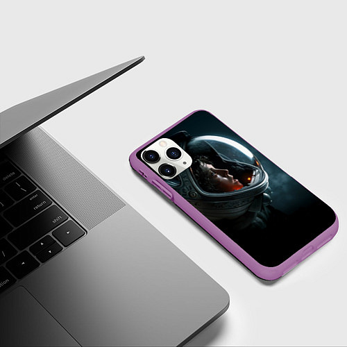 Чехол iPhone 11 Pro матовый Девушка космонавт / 3D-Фиолетовый – фото 3