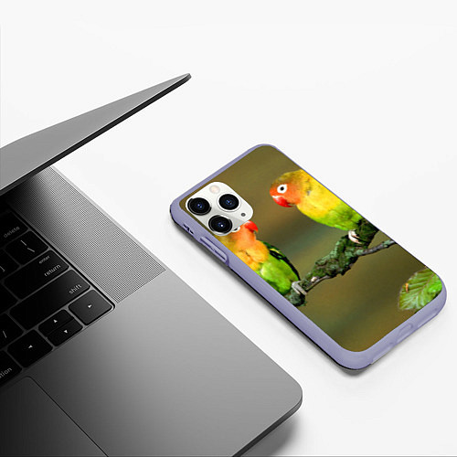 Чехол iPhone 11 Pro матовый Два попугая / 3D-Светло-сиреневый – фото 3