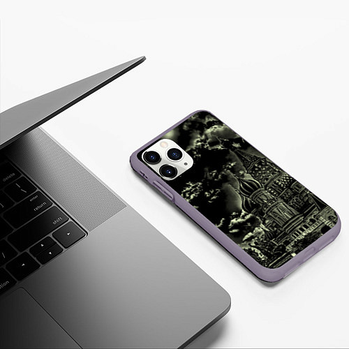 Чехол iPhone 11 Pro матовый Dark Kremlin / 3D-Серый – фото 3