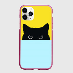 Чехол iPhone 11 Pro матовый Черный кот выглядывает, цвет: 3D-малиновый