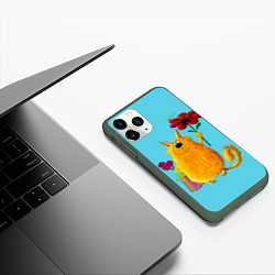 Чехол iPhone 11 Pro матовый Кот с цветком, цвет: 3D-темно-зеленый — фото 2