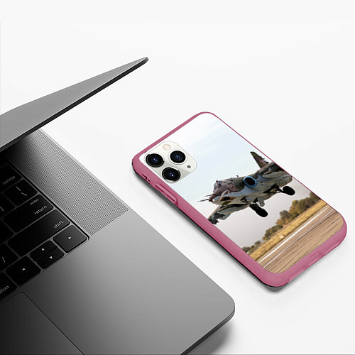 Чехол iPhone 11 Pro матовый Истребитель / 3D-Малиновый – фото 3