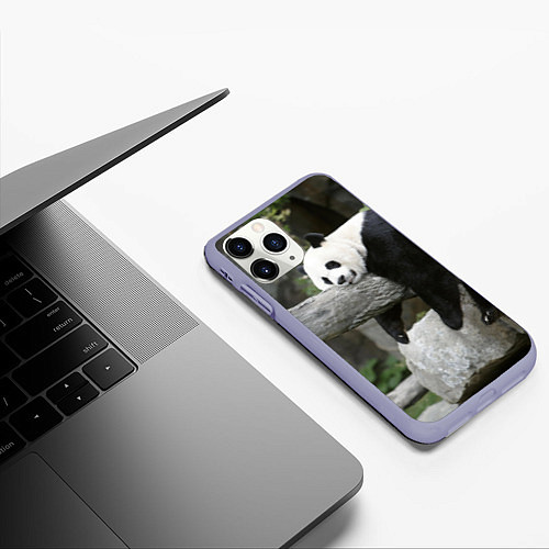 Чехол iPhone 11 Pro матовый Большая уставшая панда / 3D-Светло-сиреневый – фото 3