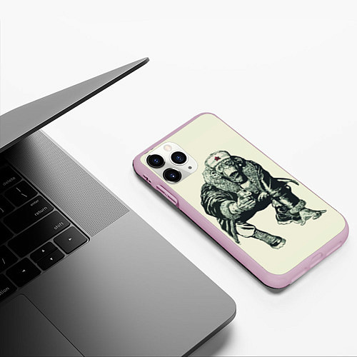 Чехол iPhone 11 Pro матовый Обезьяна с пистолетом / 3D-Розовый – фото 3
