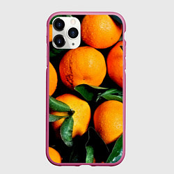 Чехол iPhone 11 Pro матовый Мандаринчики, цвет: 3D-малиновый