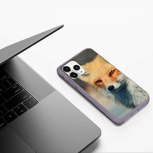 Чехол iPhone 11 Pro матовый Лисица / 3D-Серый – фото 3