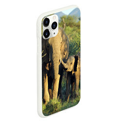 Чехол iPhone 11 Pro матовый Семья слонов в природе, цвет: 3D-белый — фото 2