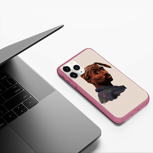 Чехол iPhone 11 Pro матовый Tupac Shakur / 3D-Малиновый – фото 3