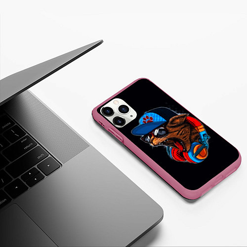 Чехол iPhone 11 Pro матовый Кот диджей тусовщик хипстер / 3D-Малиновый – фото 3