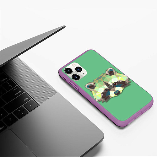 Чехол iPhone 11 Pro матовый Геометрический енот / 3D-Фиолетовый – фото 3