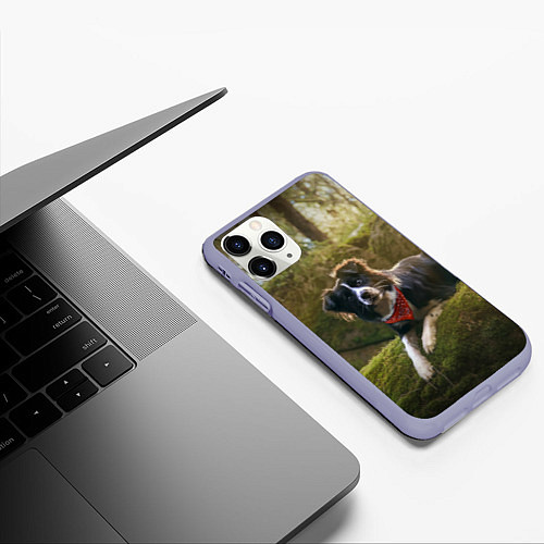 Чехол iPhone 11 Pro матовый Собачка на траве / 3D-Светло-сиреневый – фото 3