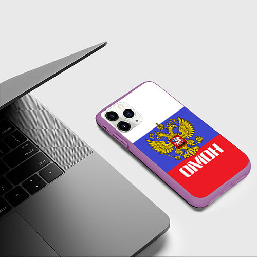 Чехол iPhone 11 Pro матовый ОМОН, флаг и герб России / 3D-Фиолетовый – фото 3