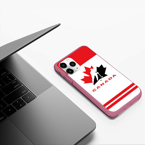 Чехол iPhone 11 Pro матовый Canada Team / 3D-Малиновый – фото 3