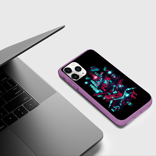 Чехол iPhone 11 Pro матовый Mr Robot City / 3D-Фиолетовый – фото 3