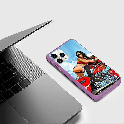Чехол iPhone 11 Pro матовый Sexy girl on red bike / 3D-Фиолетовый – фото 3