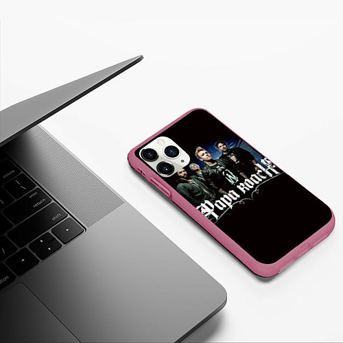 Чехол iPhone 11 Pro матовый Paparoach: Black style / 3D-Малиновый – фото 3