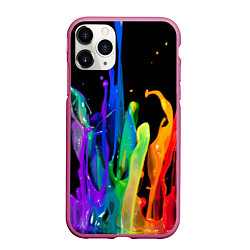 Чехол iPhone 11 Pro матовый Всплеск красок, цвет: 3D-малиновый