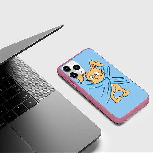 Чехол iPhone 11 Pro матовый Стеснительный кролик / 3D-Малиновый – фото 3