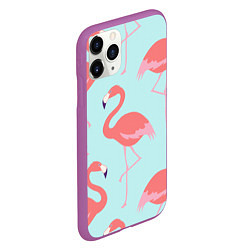 Чехол iPhone 11 Pro матовый Розовые фламинго, цвет: 3D-фиолетовый — фото 2