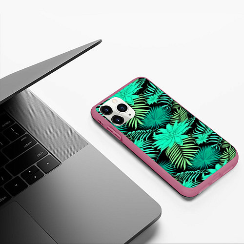 Чехол iPhone 11 Pro матовый Tropical pattern / 3D-Малиновый – фото 3