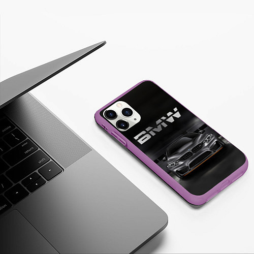 Чехол iPhone 11 Pro матовый BMW серебро / 3D-Фиолетовый – фото 3