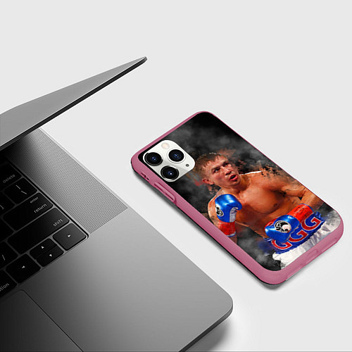 Чехол iPhone 11 Pro матовый Геннадий Головкин / 3D-Малиновый – фото 3