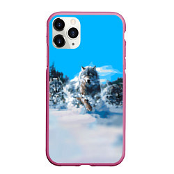 Чехол iPhone 11 Pro матовый Волчья охота, цвет: 3D-малиновый