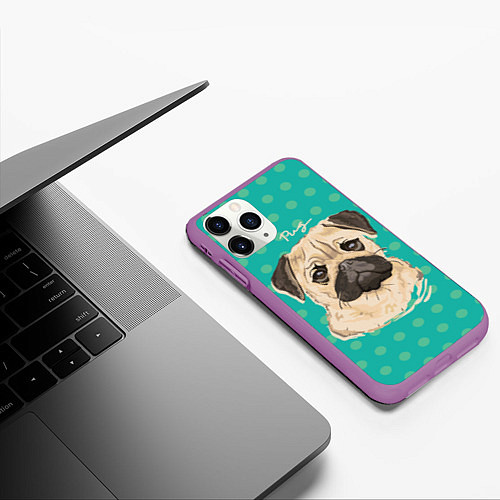 Чехол iPhone 11 Pro матовый Pug Mops / 3D-Фиолетовый – фото 3