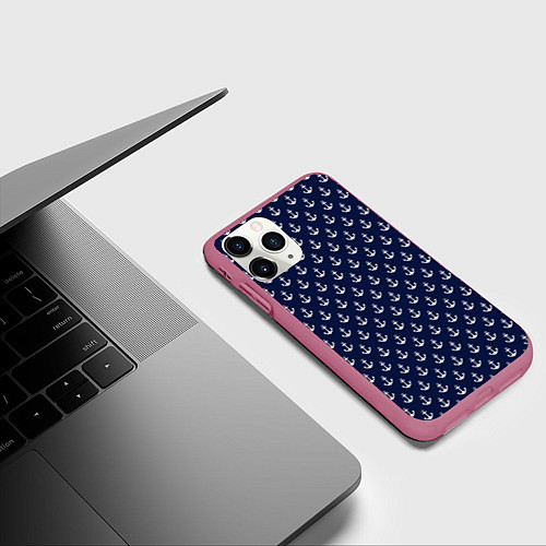 Чехол iPhone 11 Pro матовый Морские якоря / 3D-Малиновый – фото 3