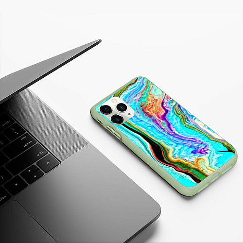 Чехол iPhone 11 Pro матовый Цветные разводы / 3D-Салатовый – фото 3