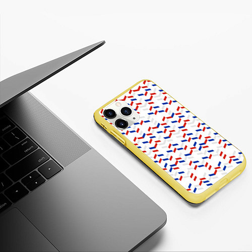 Чехол iPhone 11 Pro матовый Россия: триколор-узор / 3D-Желтый – фото 3