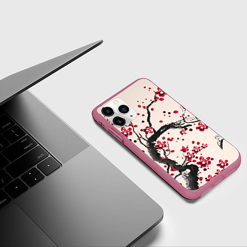 Чехол iPhone 11 Pro матовый Сакура / 3D-Малиновый – фото 3
