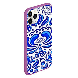Чехол iPhone 11 Pro матовый Роспись гжель, цвет: 3D-фиолетовый — фото 2