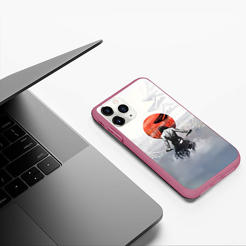 Чехол iPhone 11 Pro матовый Японский самурай / 3D-Малиновый – фото 3