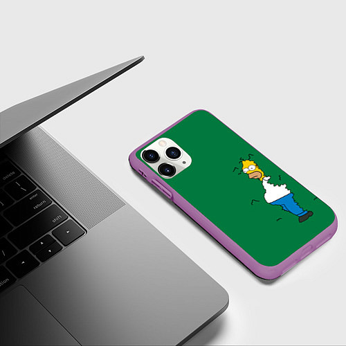 Чехол iPhone 11 Pro матовый Гомер в кустах / 3D-Фиолетовый – фото 3