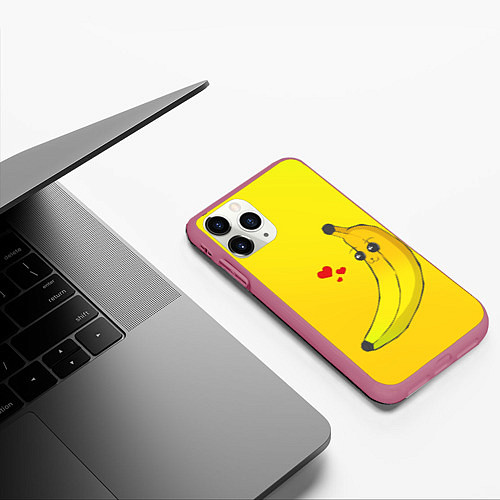 Чехол iPhone 11 Pro матовый Just Banana (Yellow) / 3D-Малиновый – фото 3