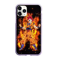 Чехол iPhone 11 Pro матовый Fire Goku, цвет: 3D-светло-сиреневый