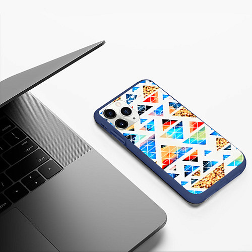Чехол iPhone 11 Pro матовый Космические треугольники / 3D-Тёмно-синий – фото 3