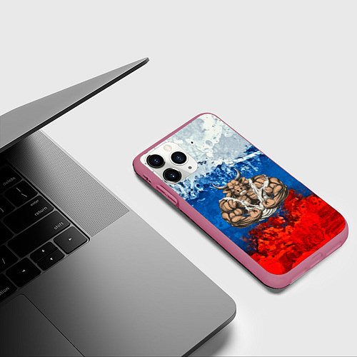 Чехол iPhone 11 Pro матовый Бык триколор / 3D-Малиновый – фото 3