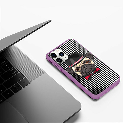 Чехол iPhone 11 Pro матовый Mr Pug / 3D-Фиолетовый – фото 3