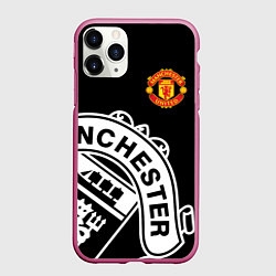 Чехол iPhone 11 Pro матовый Man United: Black Collection, цвет: 3D-малиновый