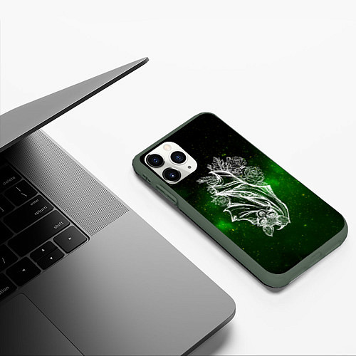 Чехол iPhone 11 Pro матовый Летучая мышь / 3D-Темно-зеленый – фото 3